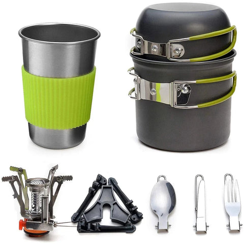 Camping Cookware Kit with Stove Outdoor Cooking Set  Outdoor Pot Travel Tableware Kitchen Hiking Picnic BBQ - Outdoor Pros Shop