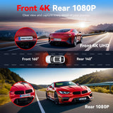 Dash Camera Front and Rear 4k Dash Cam  Drive Recorder for Wi Fi GPS Car Dvr for 24H Parking Mode Black Box for Car - Outdoor Pros Shop