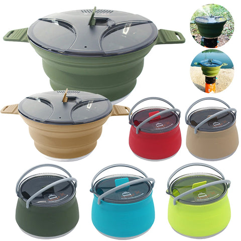 Outdoor Silicone Water Kettle Camping Folding Pot Portable Camping Cookware Picnic Stirfry Heat-Resistant Pot Cool Camping Gear - Outdoor Pros Shop